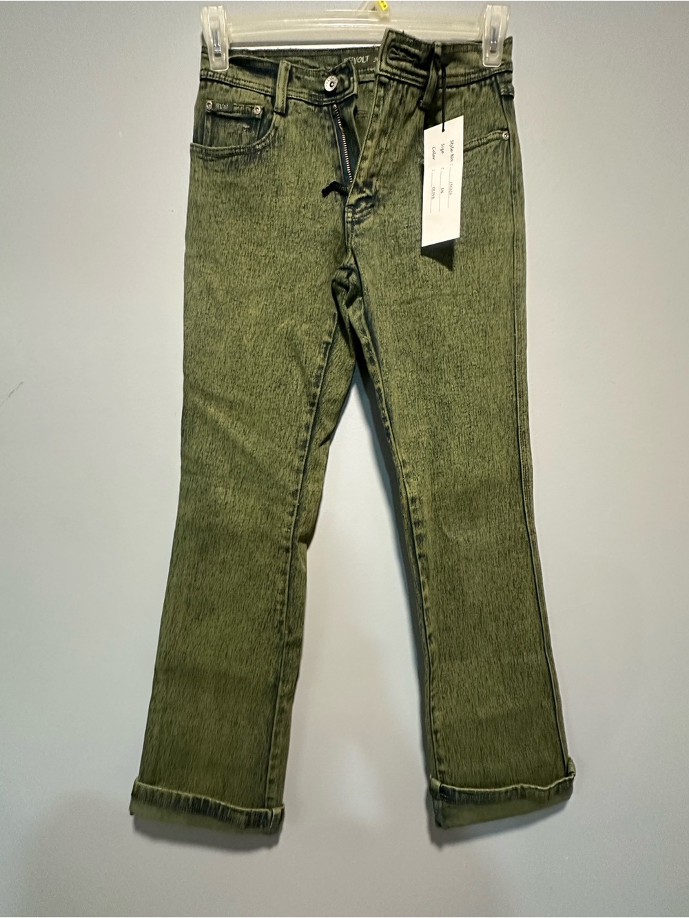 NWT Vintage Revolt Jeans Co. Acid Wash Olive Green Denim Jeans Size 5/6